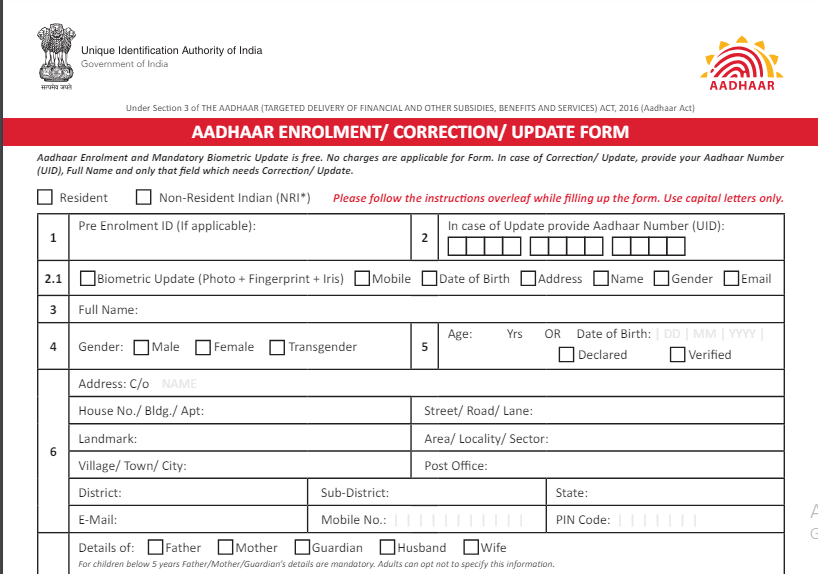 aadhar card mobile number number update