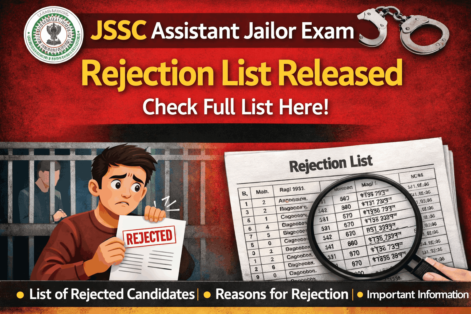 JSSC Assistant Jailor Exam Rejection List