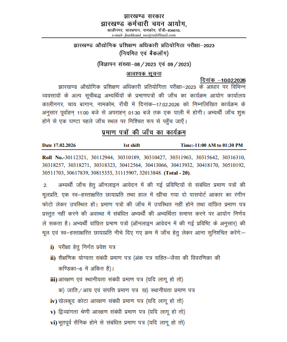 JSSC ITI Officer Exam 2023